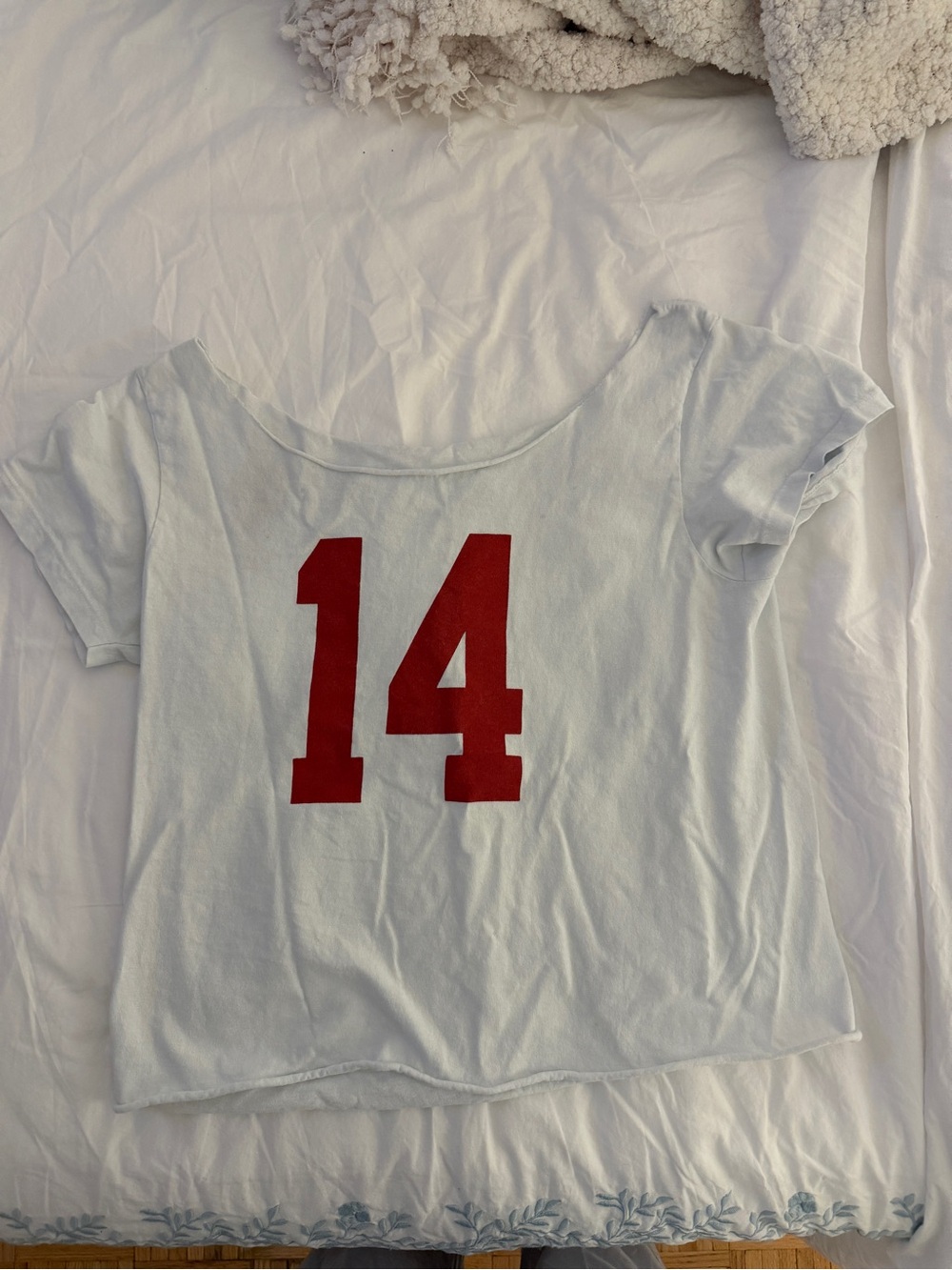 Brandy Melville off the shoulder Tee with Red '14' Graphic